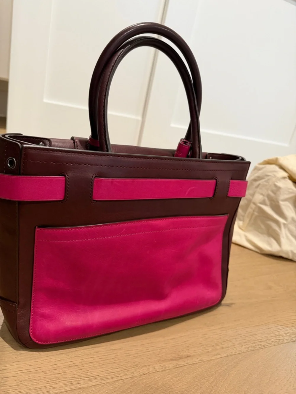 Reed Krakoff Burgundy, Red & Fuchsia Colorblock Leather Satchel - Picture 6 of 8